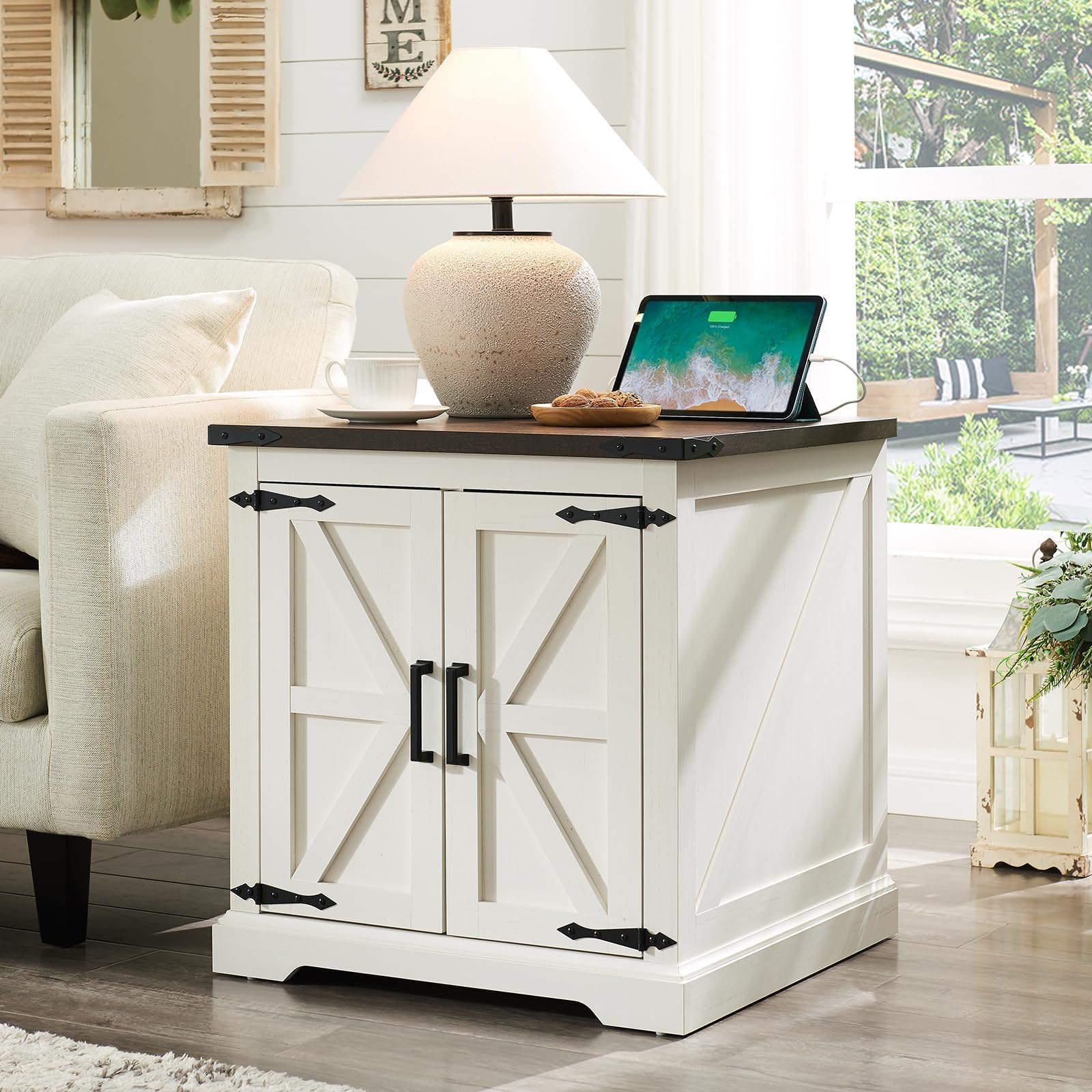 Amazon.com: Barnyatoh Farmhouse End Table with Charging Station,24